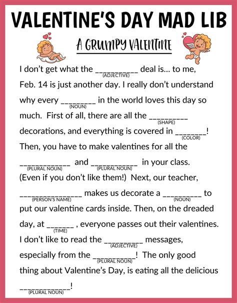 Valentines Mad Libs Printable Printable World Holiday