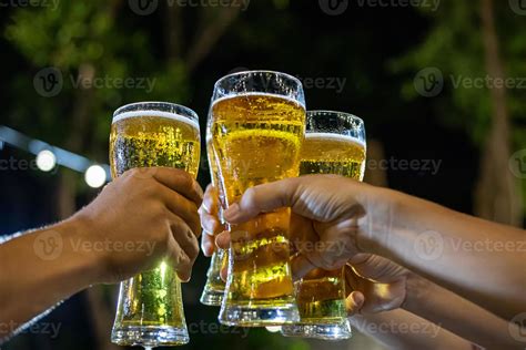 Asian Group Of Friends Having Party With Alcoholic Beer Drinks And