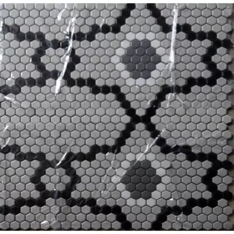 This tile design stencil is perfect for decorating a bathroom floor or kitchen floor. Hex Porcelain Floor Tile Mural
