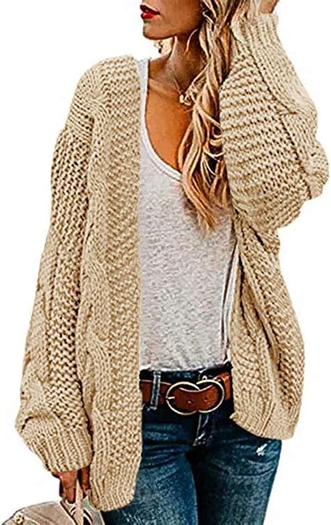Ferrtye Womens Oversized Chunky Open Front Cardigan Sweaters Cable Knit Long Sleeve Boyfriend