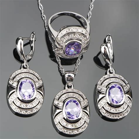 Purple Zircon Costume 925 Silver Jewelry Sets Bridal Women Earrings