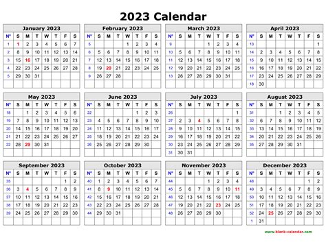 2023 12 Month Calendar Printable Printable Blank World