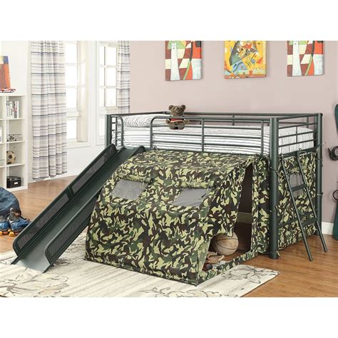 Coaster Oates Twin Size Kids Metal Loft Bed With Slide In Camouflage 7470