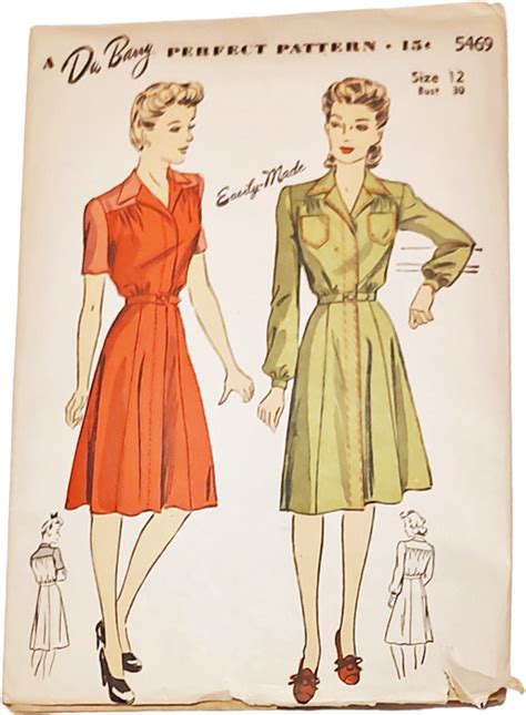 40s Original Vintage Dress Sewing Pattern B 30 Uncut S By Du Barry