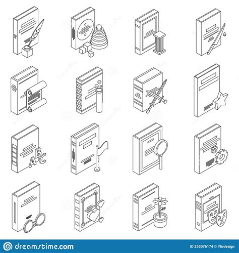 Literary Genres Icons Set Vector Outline Stock Illustration