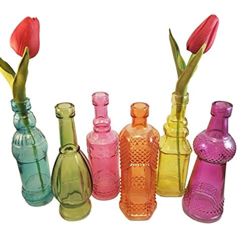 Decorative Bottles Colored Vintage Glass Bottles 6 5 Inches Tall Set Of 6 Bud Ebay