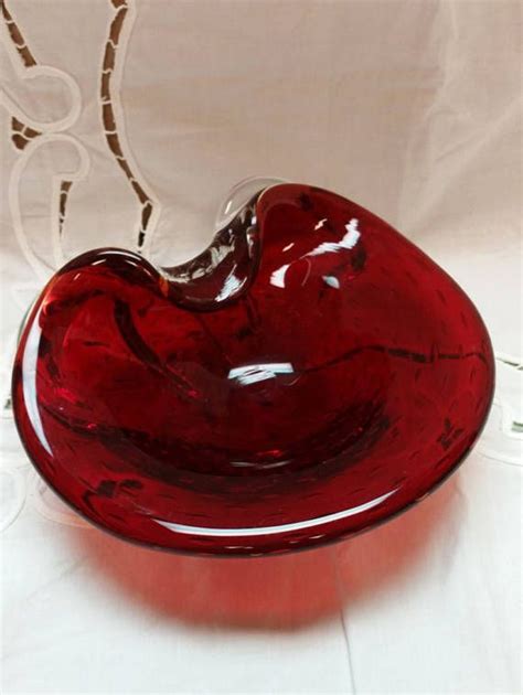 Red Art Glass Curved And Folded Glass With Trapped Glass Art Bubble Glass Glass