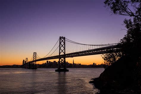 San Francisco Skyline And Bay Bridge At Sunset California Stock Photo