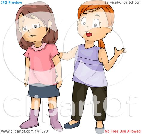 clipart of a brunette white girl getting empathy from a friend royalty free vector