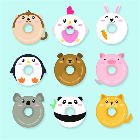 Premium Vector Set Of Animal Donuts Cute Animal Illustration