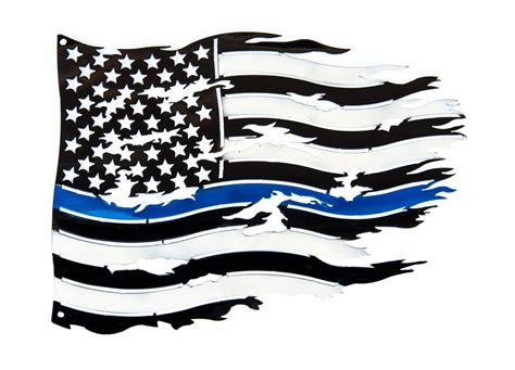 Blue Thin Line Tattered Metal Flag Flagpole Store