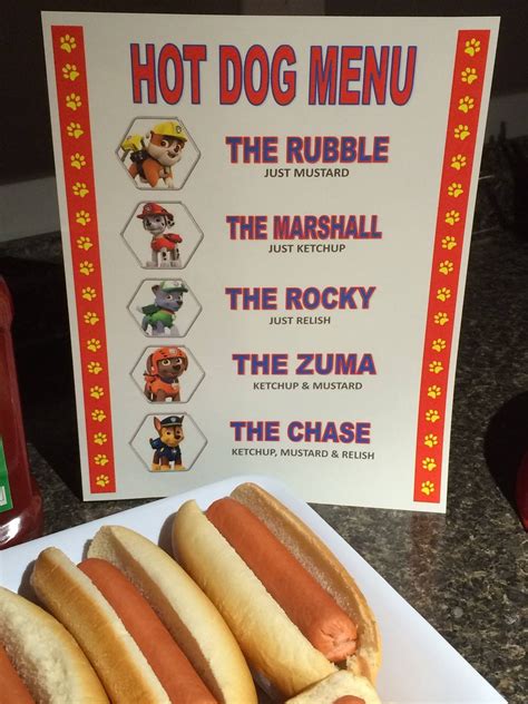 Paw Patrol Inspired Hot Dog Menu Birthday Party Games 4th Birthday