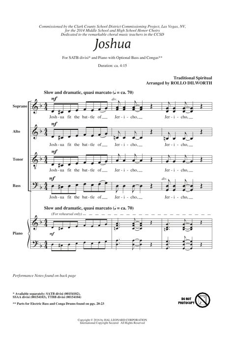 Joshua Fit The Battle Of Jericho Sheet Music Rollo Dilworth Satb