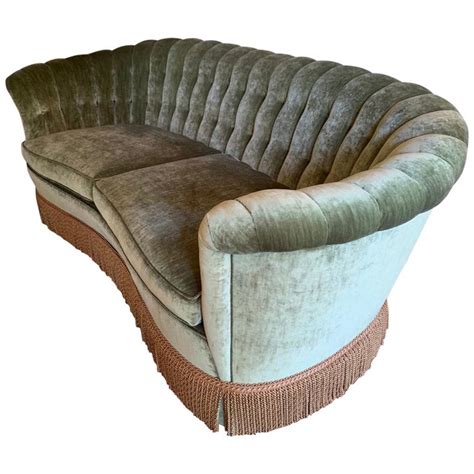Art Deco Custom Curved Velvet Tufted Channel Back Sofa At 1stdibs Art