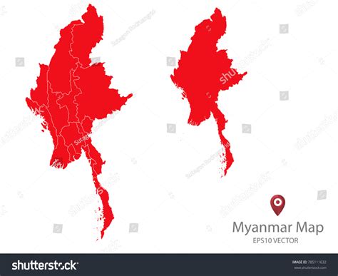 Couple Set Mapred Map Myanmarvector Eps10 Stock Vector Royalty Free