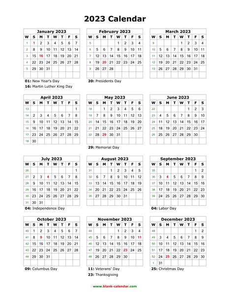 Printable Calendar 2023 One Page With Holidays Single Page 2023 Large
