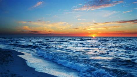 Sunset Sea Beach Waves Blue Orange Sky Wallpaper Nature And