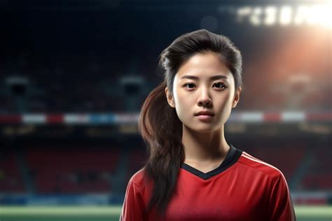 Premium Ai Image Asian Woman Soccer Player In The Stadium