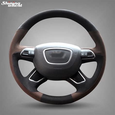 Shining Wheat Hand Stitched Black Brown Suede Steering Wheel Cover For