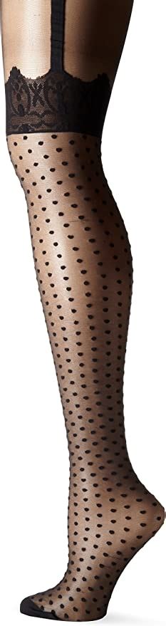 Pretty Polly Womens Curves Plus Size Mock Spot Lace Suspender Tights