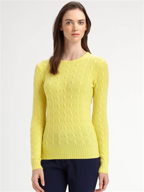 Lyst Ralph Lauren Black Label Cable Knit Cashmere Sweater In Yellow