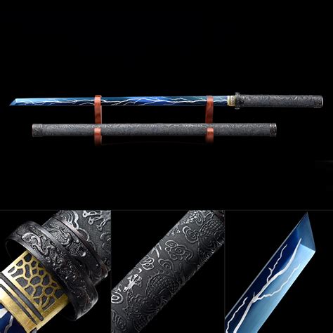 Handmade High Manganese Steel Blue Blade And Lightning Theme Full Tang