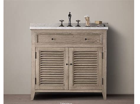 This bathroom vanity set features: RH SHUTTER SINGLE VANITY- Distressed White, Italian Pietra ...