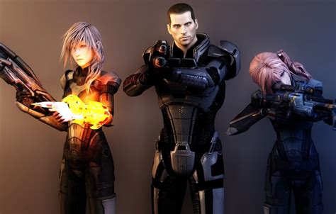 Wallpaper Weapons Girls Collage Art Captain Armor Mass Effect Shepard Lightning Final