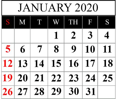 January Thru December 2020 Printable Monthly Calendar Example