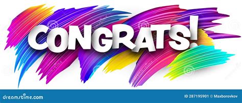Congrats Paper Word Sign With Colorful Spectrum Paint Brush Strokes