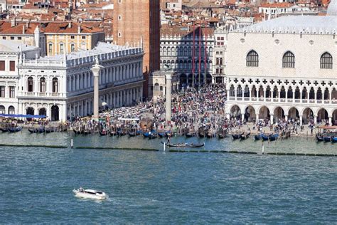 St Mark`s Square Piazza San Marco Piazzetta Crowd Of Tourists Venice Italy Editorial