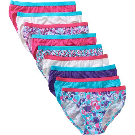 Hanes Hanes Girls Assorted No Ride Up Cotton Bikini Panties 9 Pack