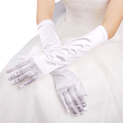 premium women s long solid color satin wedding party bridal gloves white
