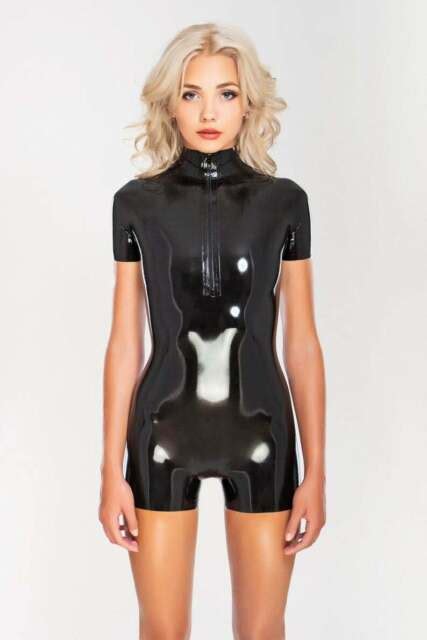 latex catsuit rubber gummi high neck front ziper short junmpsuit customize 0 4mm ebay