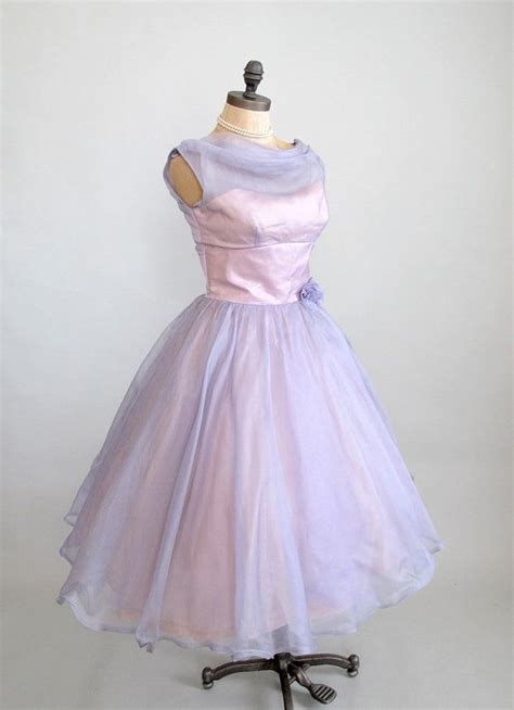Vintage 1950s Prom Dress 50s Lavender Chiffon Party Dress 1950s