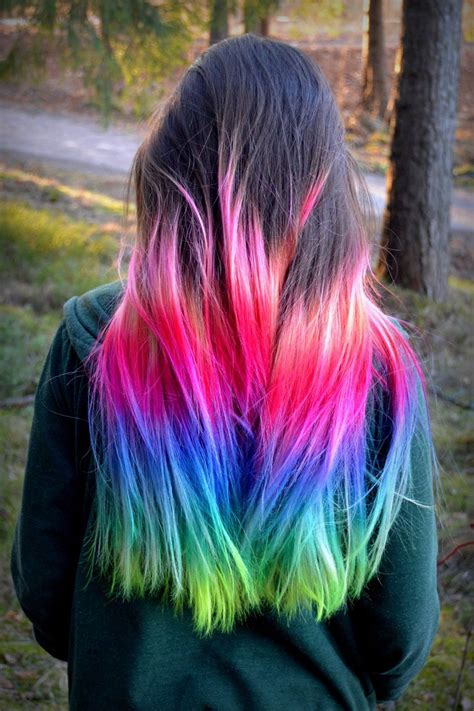 Pink Blue Rainbow Ombre Dip Dyed Hair Color Inspiration Dip Dye Hair Hair Dye Colors Hair