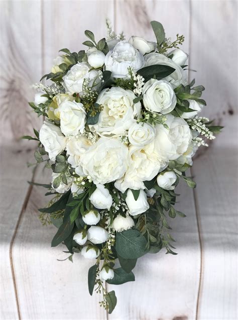 Cascade Wedding Bouquet Bridal Bouquet White And Ivory Silk Etsy Canada