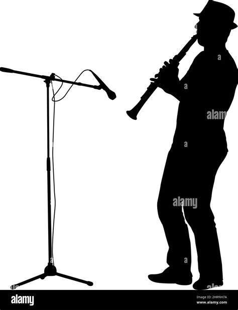 Silhouette Of Musician Playing The Clarinet On A White Background Stock