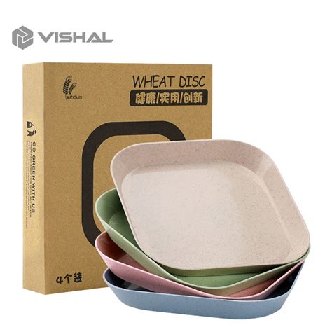 VISHAL Piring KECIL Makan Bentuk Kotak Wheat Straw Square Plate Warni