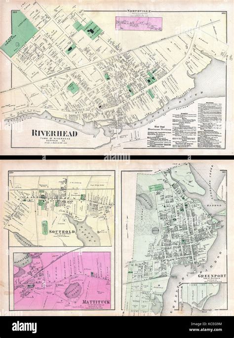 1873 Beers Map Of Riverhead Long Island New York Southhampton Stock