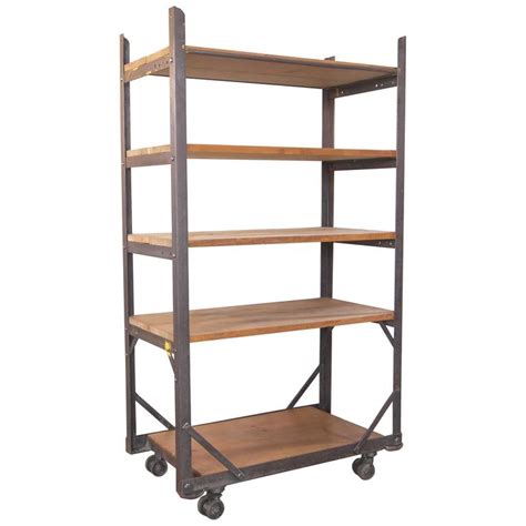 Industrial Five Tier Wood And Metal Rolling Bar Shelving Cart Storage