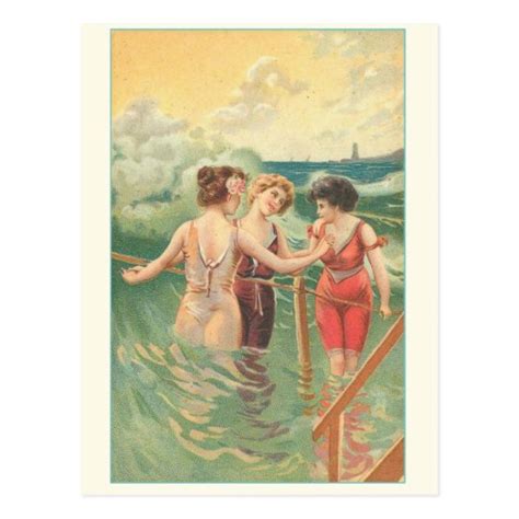 vintage swimmers poster postcard
