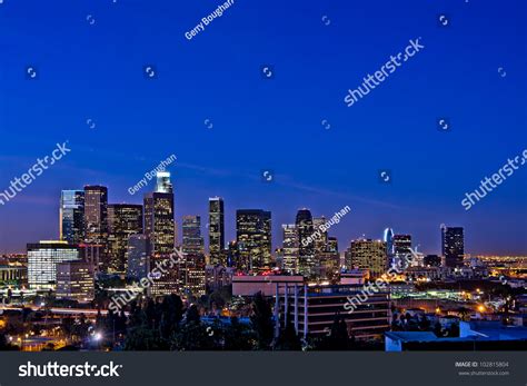 Los Angeles Skyline Night Against Rare Stock Photo 102815804 Shutterstock