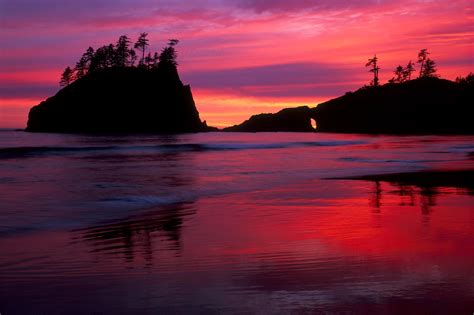 Usa Washington Olympic Np Dramatic Sunset At Second Beach Copyright