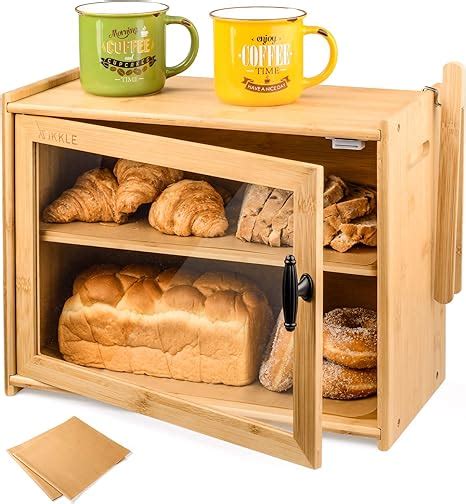 Ikkle Large Bread Box For Kitchen Countertop 2 Layer Bread