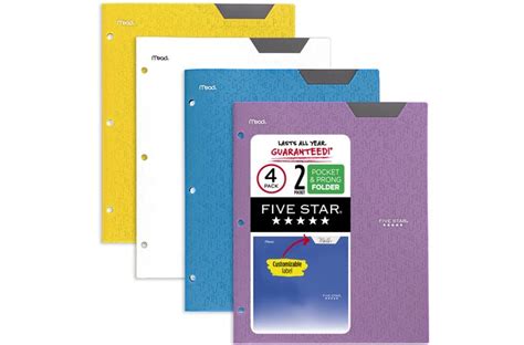Five Star 2 Pocket Stay Put Plastic Folder 4 Pack Trend Pocket