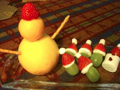 Festive holiday appetizers can be created using fresh fruits in fun and colorful ways. Christmas Grinch Fruit Snacks | ThriftyFun