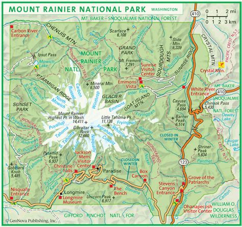 Mount Rainier National Park Map Map Of The Usa With State Names
