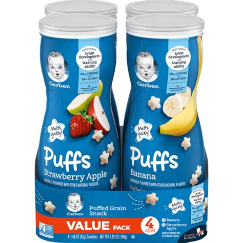 Gerber Value Pack 8 Months Bananastrawberry Apple Puffs Cereal Snack