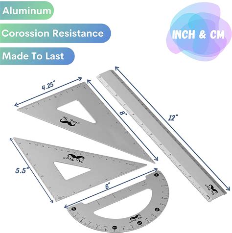 Buy Mr Pen Geometry Set 4 Pack Metal Protractor Aluminum Ruler